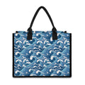 Blue Japanese Wave Pattern Print Canvas Tote Bag