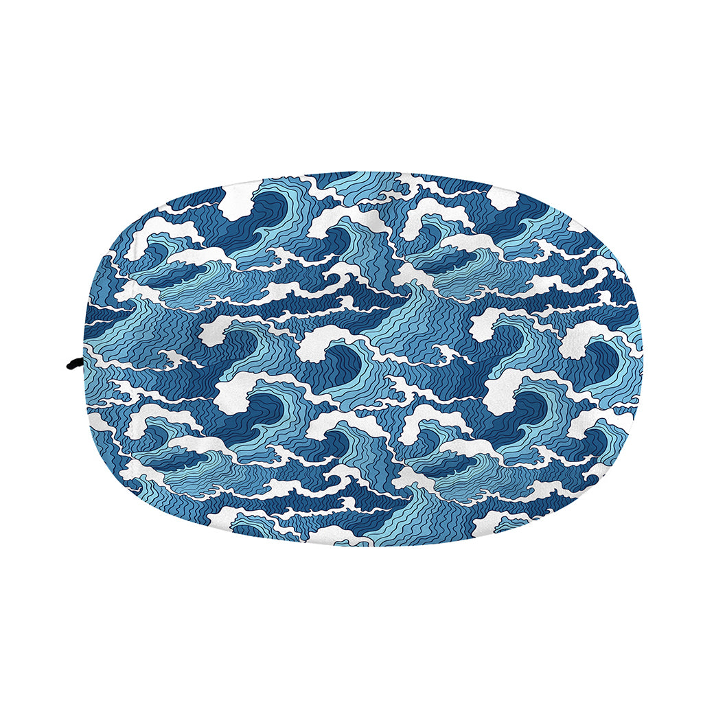Blue Japanese Wave Pattern Print Car Side Mirror Covers