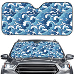 Blue Japanese Wave Pattern Print Car Windshield Sun Shade