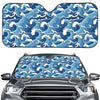 Blue Japanese Wave Pattern Print Car Windshield Sun Shade