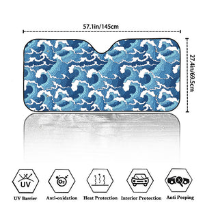 Blue Japanese Wave Pattern Print Car Windshield Sun Shade