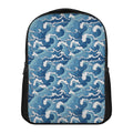 Blue Japanese Wave Pattern Print Casual Backpack