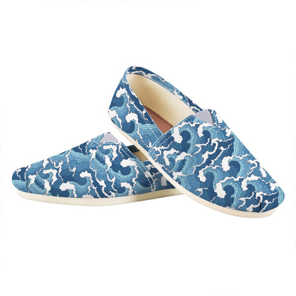 Blue Japanese Wave Pattern Print Casual Shoes