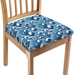 Blue Japanese Wave Pattern Print Chair Cushion Cover