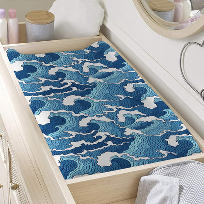 Blue Japanese Wave Pattern Print Changing Pad Cover