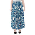 Blue Japanese Wave Pattern Print Chiffon Maxi Skirt