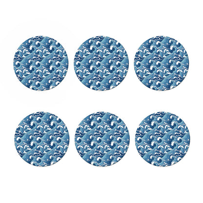Blue Japanese Wave Pattern Print Coaster Set