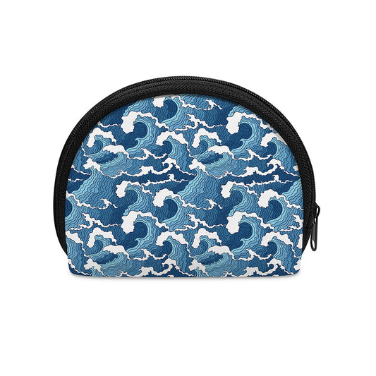 Blue Japanese Wave Pattern Print Coin Purse