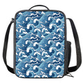 Blue Japanese Wave Pattern Print Crossbody Lunch Bag