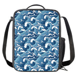 Blue Japanese Wave Pattern Print Crossbody Lunch Bag