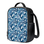 Blue Japanese Wave Pattern Print Crossbody Lunch Bag