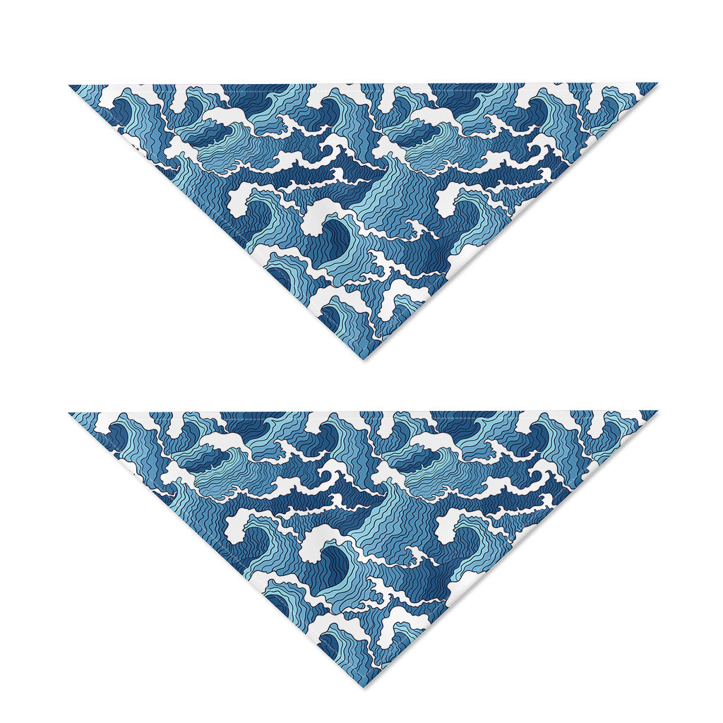Blue Japanese Wave Pattern Print Dog Bandana