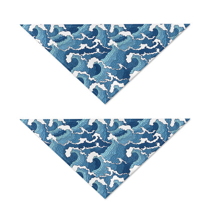 Blue Japanese Wave Pattern Print Dog Bandana