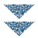 Blue Japanese Wave Pattern Print Dog Bandana