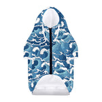 Blue Japanese Wave Pattern Print Dog Zip Up Hoodie