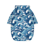 Blue Japanese Wave Pattern Print Dog Zip Up Hoodie