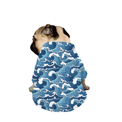 Blue Japanese Wave Pattern Print Dog Zip Up Jacket