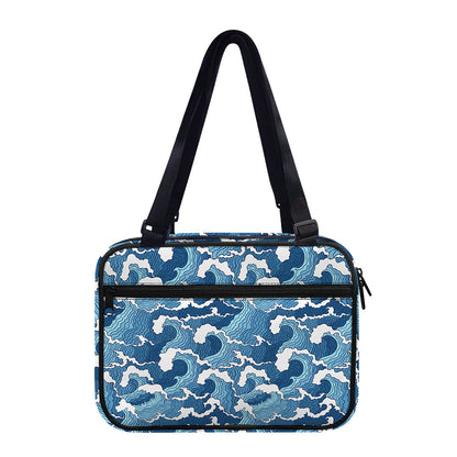 Blue Japanese Wave Pattern Print Double Strap Bible Bag