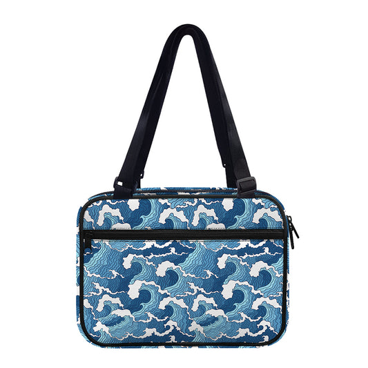 Blue Japanese Wave Pattern Print Double Strap Bible Bag