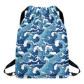 Blue Japanese Wave Pattern Print Drawstring Backpack