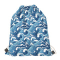 Blue Japanese Wave Pattern Print Drawstring Bag