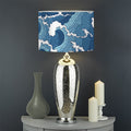 Blue Japanese Wave Pattern Print Drum Lamp Shade