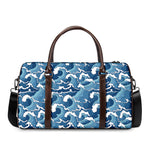 Blue Japanese Wave Pattern Print Duffle Bag