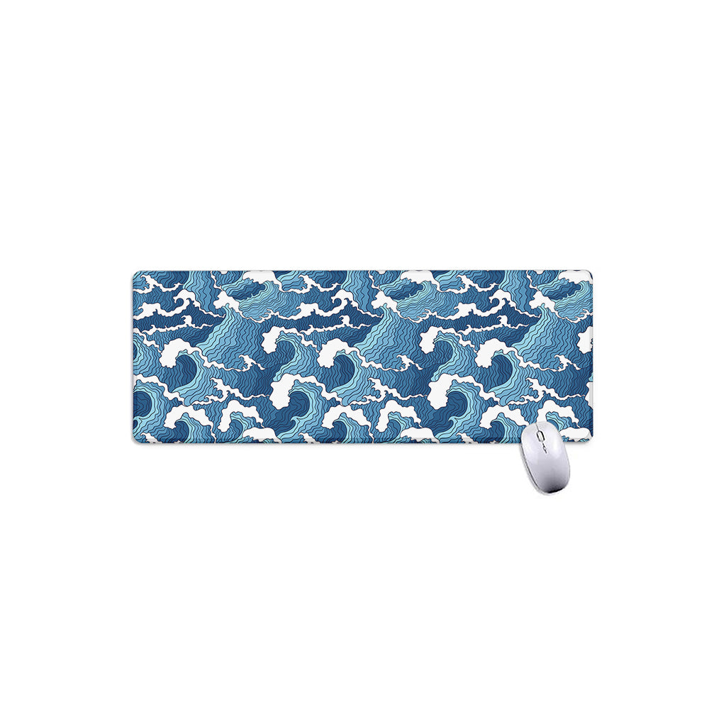 Blue Japanese Wave Pattern Print Extended Mouse Pad