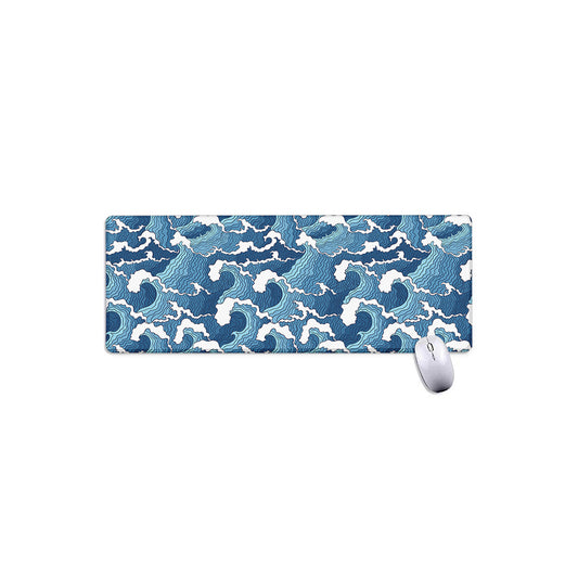 Blue Japanese Wave Pattern Print Extended Mouse Pad