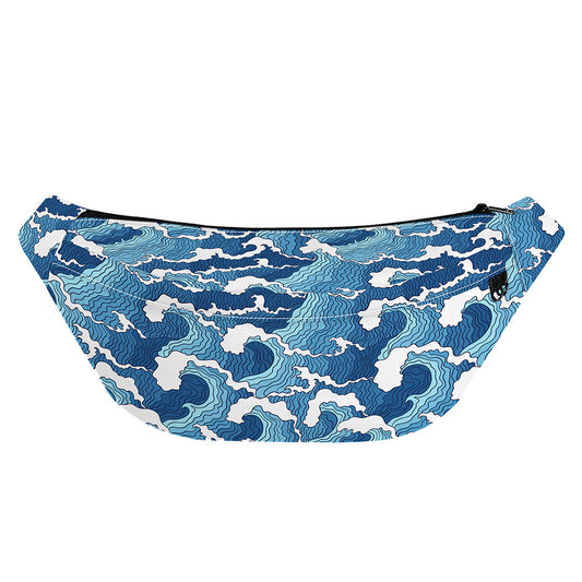 Blue Japanese Wave Pattern Print Fanny Pack
