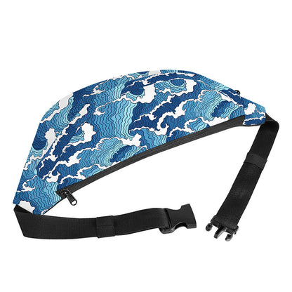 Blue Japanese Wave Pattern Print Fanny Pack