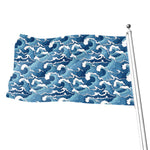 Blue Japanese Wave Pattern Print Flag