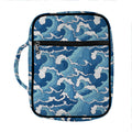Blue Japanese Wave Pattern Print Front Pocket Bible Bag