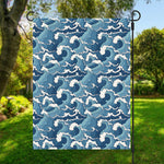 Blue Japanese Wave Pattern Print Garden Flag