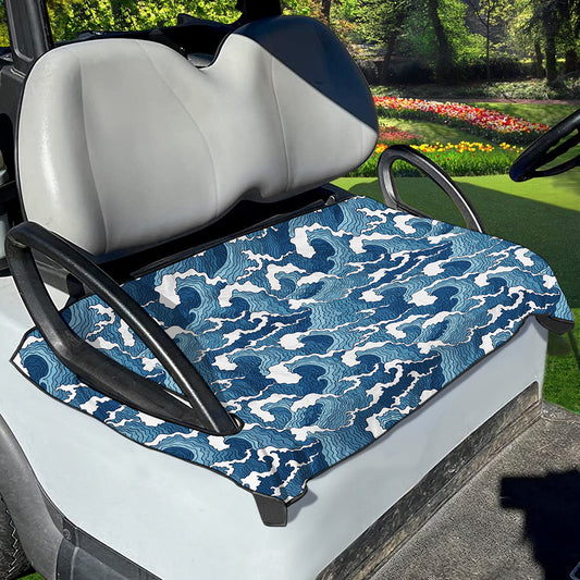 Blue Japanese Wave Pattern Print Golf Cart Seat Cover