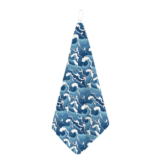 Blue Japanese Wave Pattern Print Hand Towel
