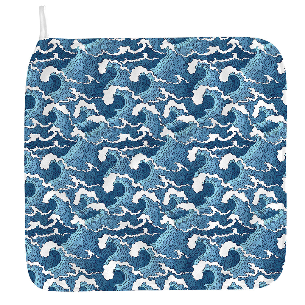 Blue Japanese Wave Pattern Print Hand Towel