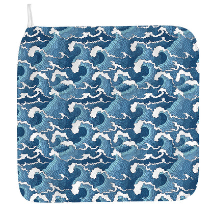 Blue Japanese Wave Pattern Print Hand Towel