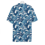 Blue Japanese Wave Pattern Print Hawaiian Shirt