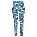 Blue Japanese Wave Pattern Print High-Waisted Pocket Leggings