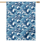 Blue Japanese Wave Pattern Print House Flag