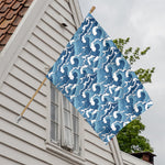 Blue Japanese Wave Pattern Print House Flag