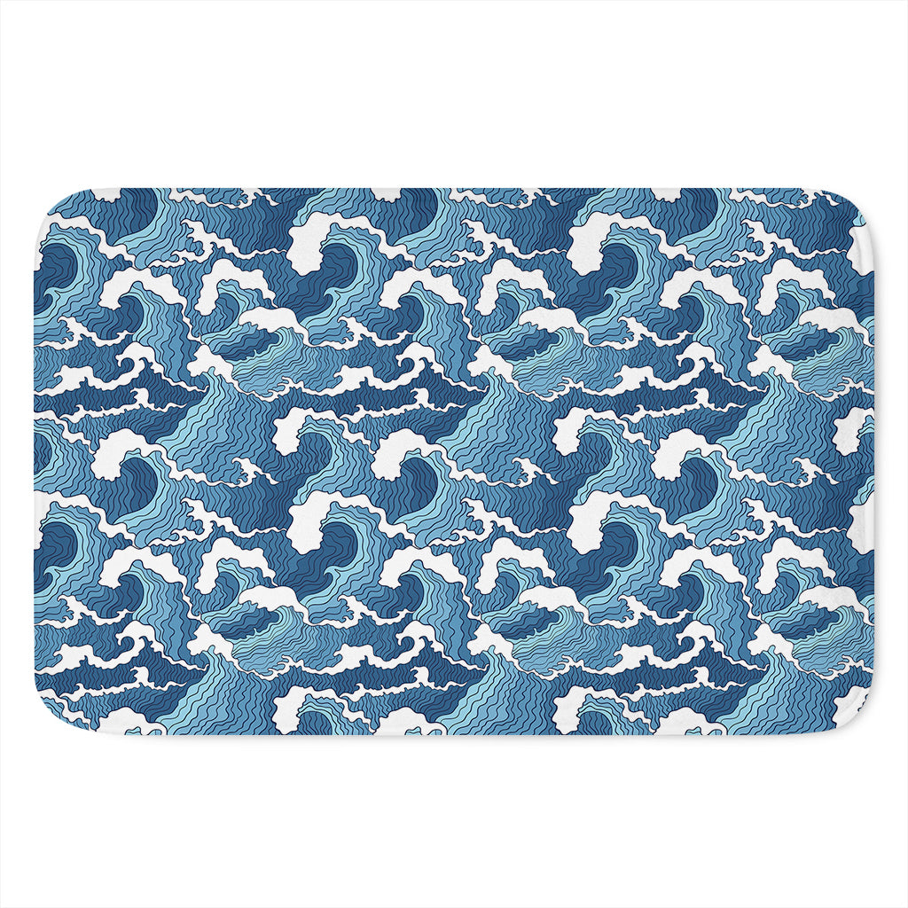 Blue Japanese Wave Pattern Print Indoor Door Mat