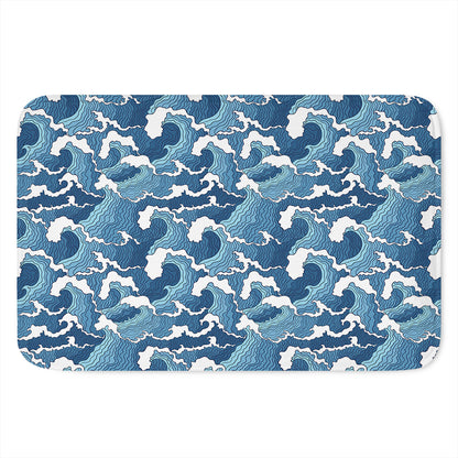 Blue Japanese Wave Pattern Print Indoor Door Mat
