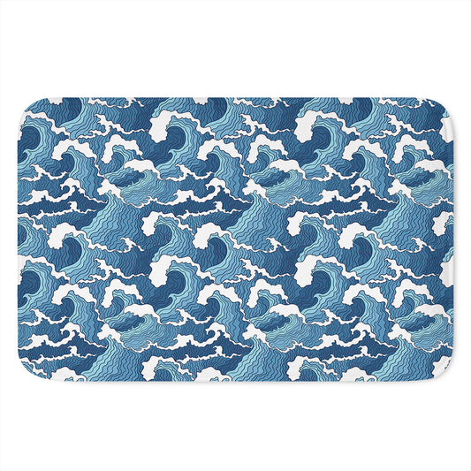 Blue Japanese Wave Pattern Print Indoor Door Mat