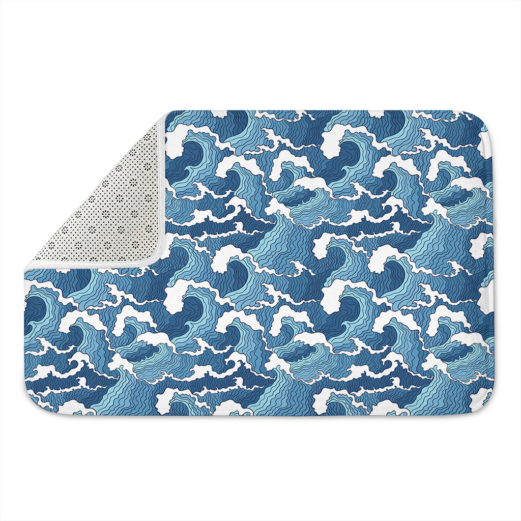 Blue Japanese Wave Pattern Print Indoor Door Mat