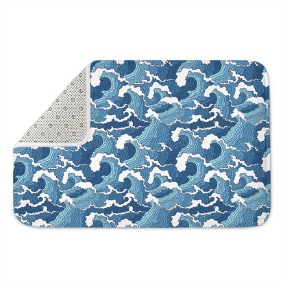 Blue Japanese Wave Pattern Print Indoor Door Mat