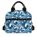 Blue Japanese Wave Pattern Print Insulated Lunch Bag