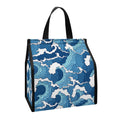 Blue Japanese Wave Pattern Print Insulated Lunch Tote