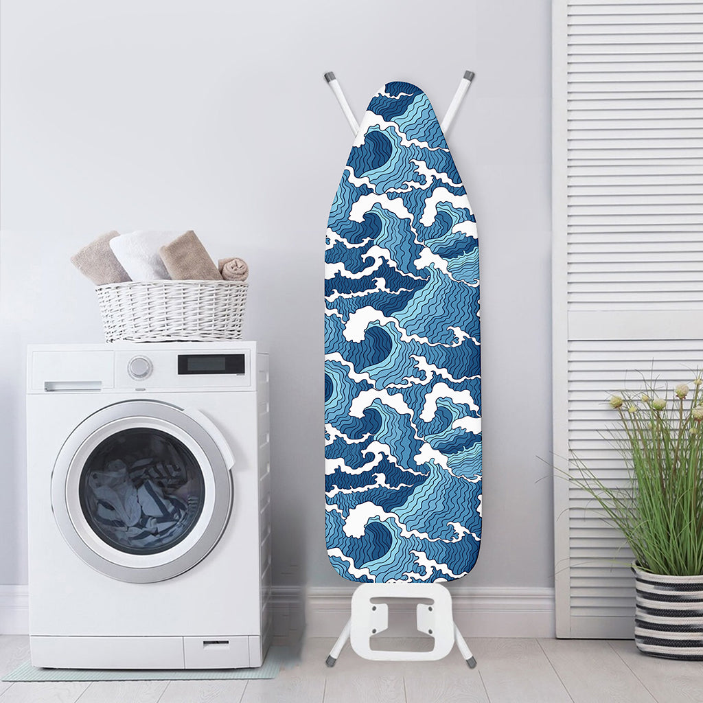 Blue Japanese Wave Pattern Print Ironing Board Cover